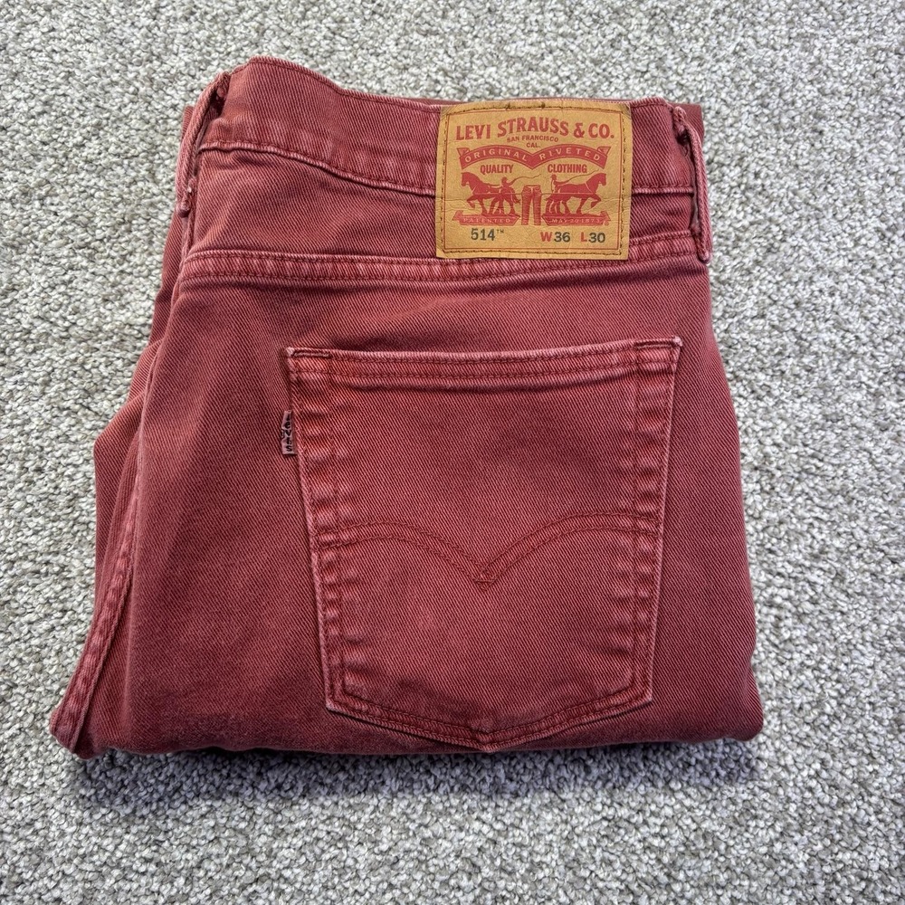 Levis 514 Jeans Mens 36x30 Red Medium Wash Straight Stretch Denim Pants Casual